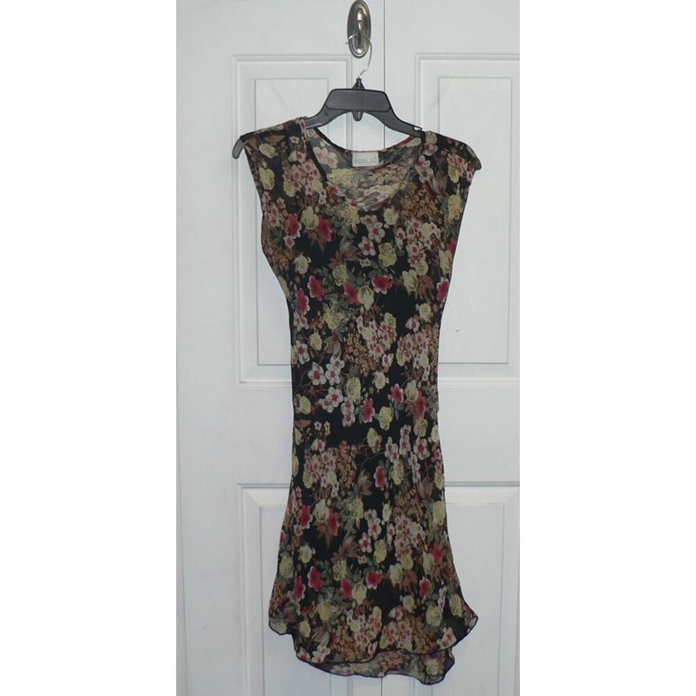 Geri C. New York Women's Sleeveless Round Neck‎ Sheer Overlay with Slip Dress XS